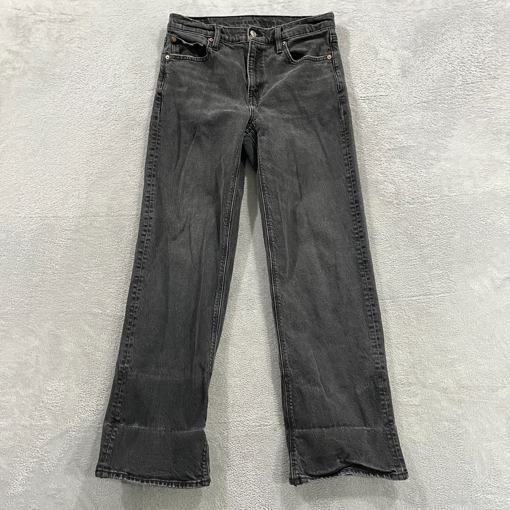 American Eagle Stovepipe High Waist Black Straight Leg‎ Jeans 6 Short Y2K Faded